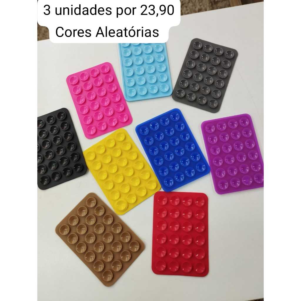 kit 3 Ventosa de Silicone para Celular. Adesivo Gruda na Capinha. Pra Gravar Vídeos e Selfies.