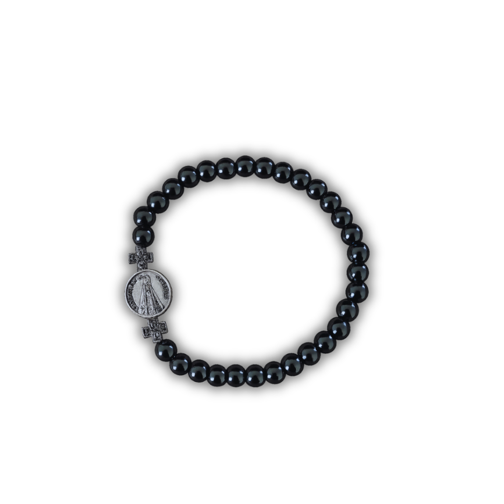 Pulseira de Hematita Unissex com Pingente Nossa Senhora Aparecida | Elegante e Religiosa