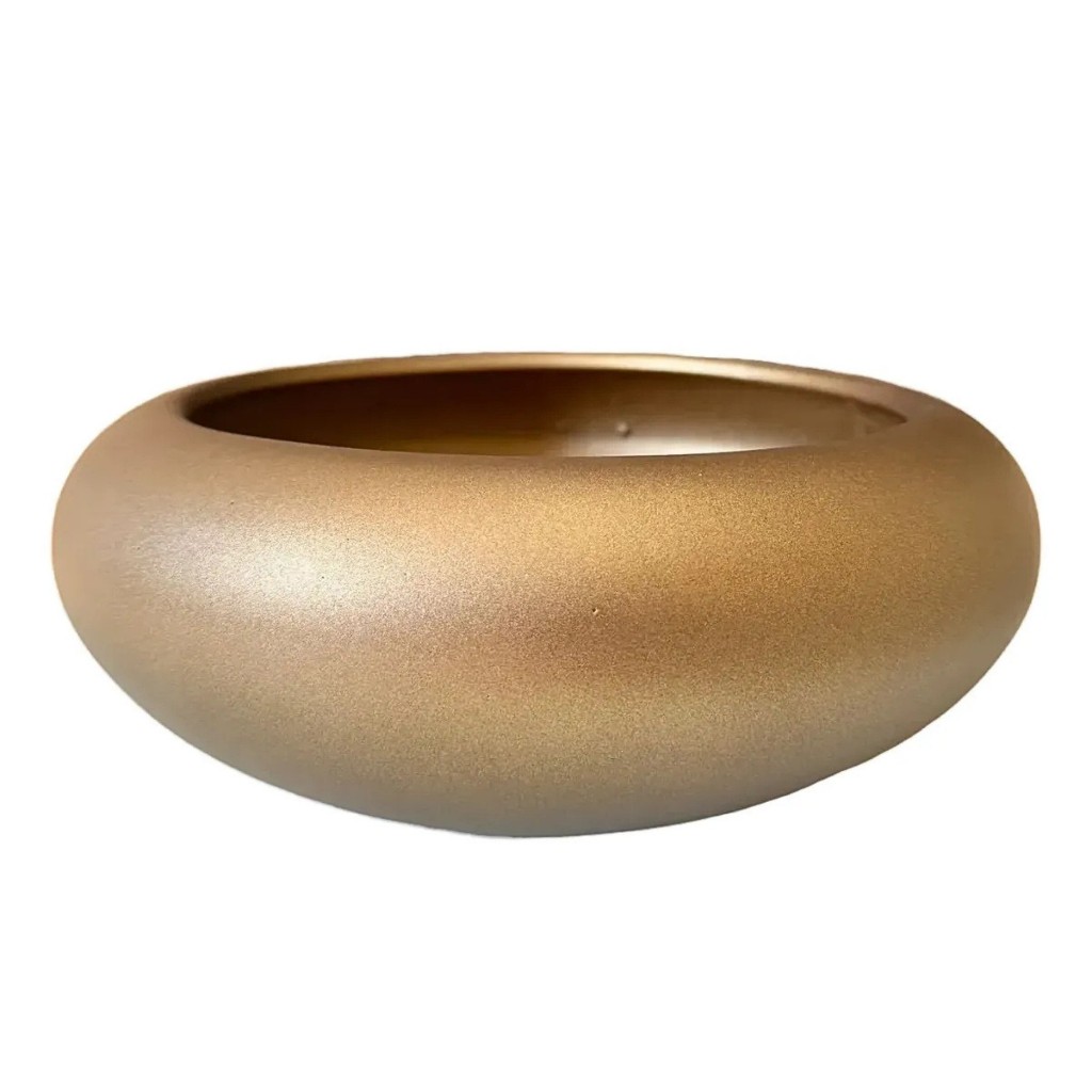 Vaso médio dourado fosco cerâmica ikebana redondo centro de mesa orquídea planta sala casa quarto