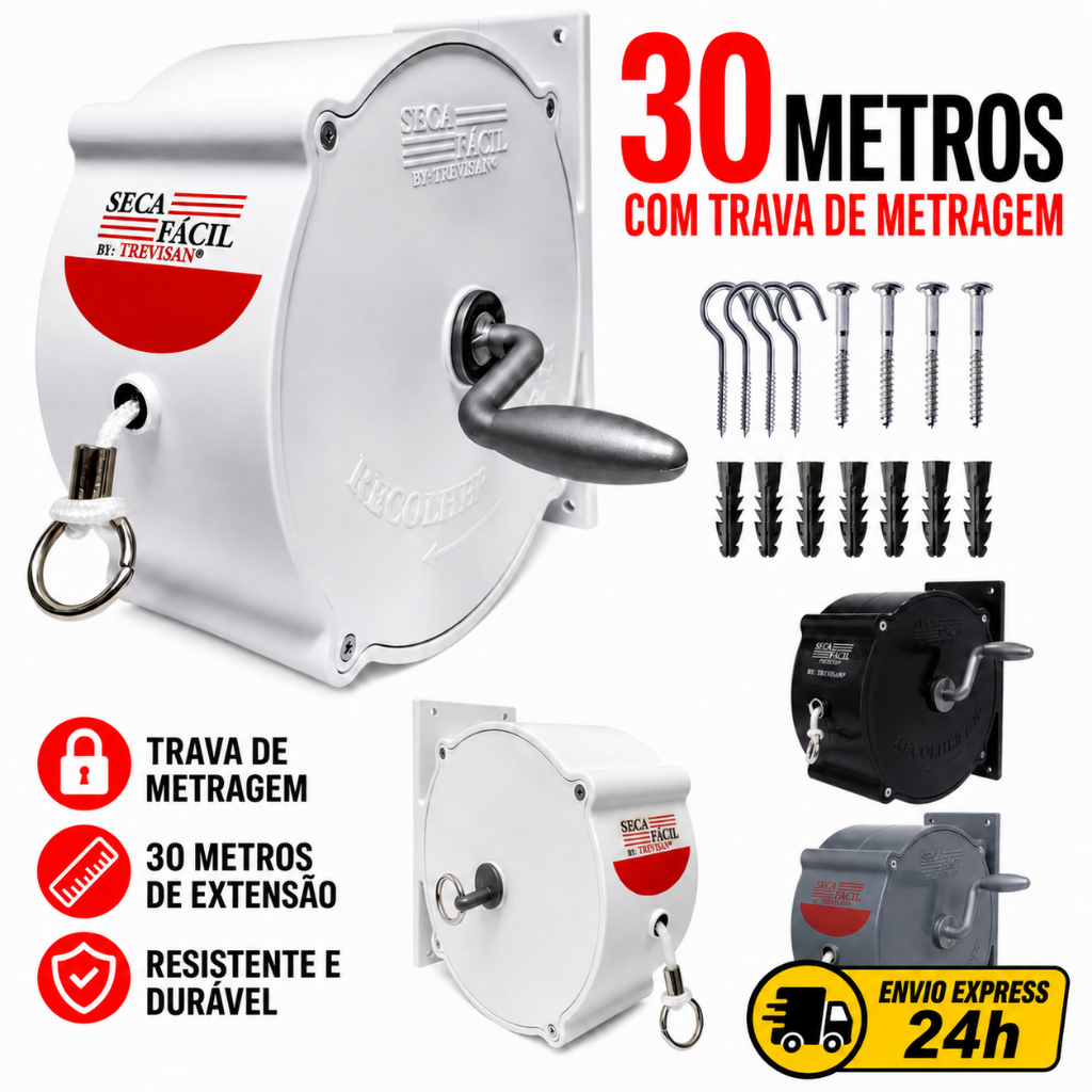 Varal De Roupas Retrátil Recolhivel Para Parede Seca Fácil Com Corda De 30m  Manivela Carretilha Para Apartamento