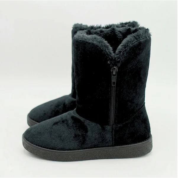 Bota Pantufa Preta Tecido Suede Feminina Cano Médio