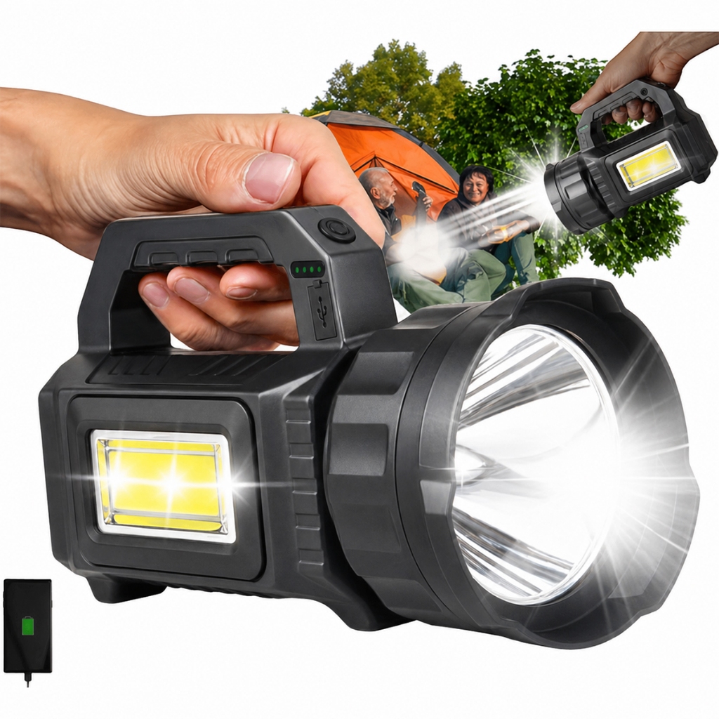Lanterna Profissional Holofote de acampamento LED portátil Recarregável Brilho ajustável disponível