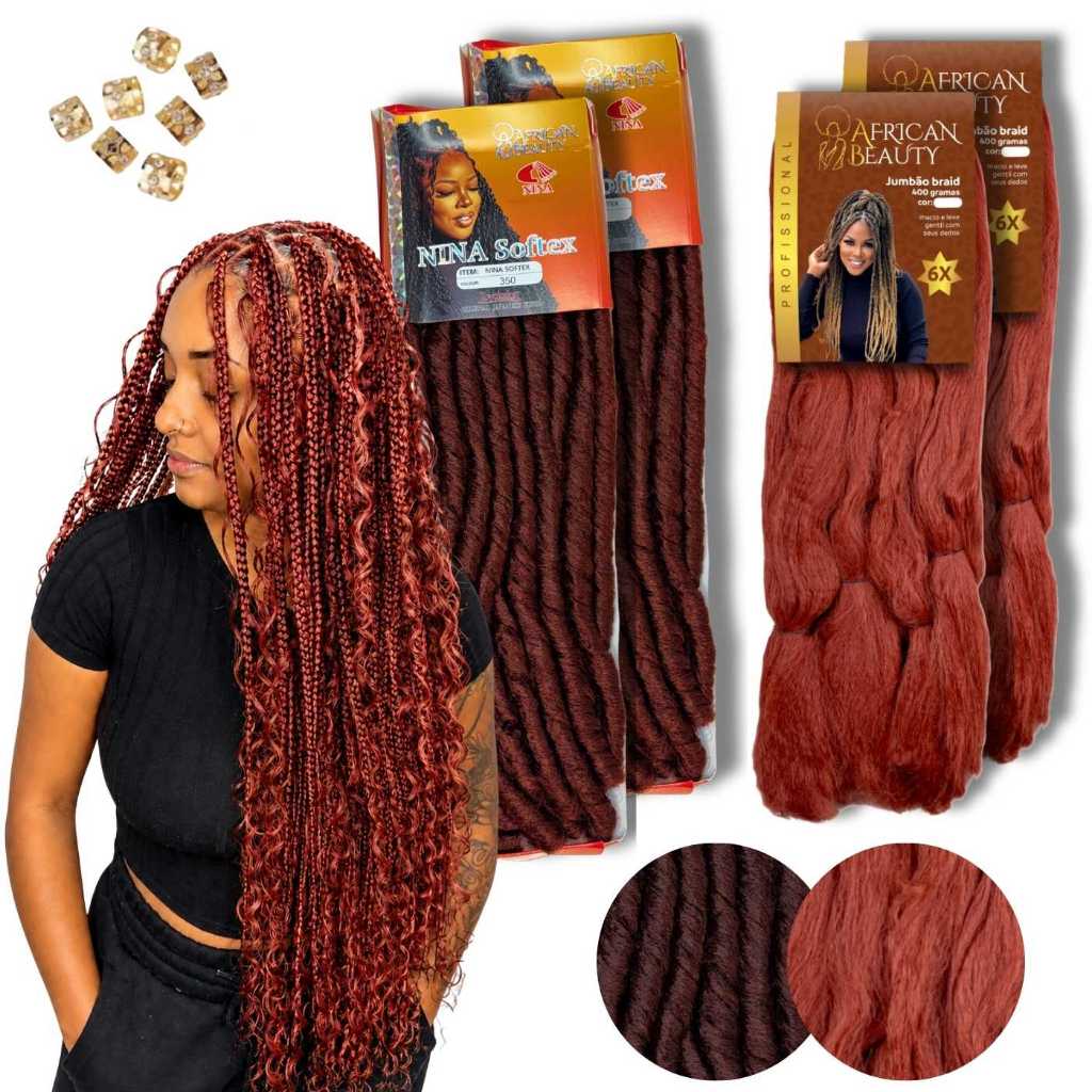 KIT GYPSY BRAID 2 JUMBO E 2 NINA SOFTEX AFRICAN BEAUTY TRANÇAS COM CACHOS
