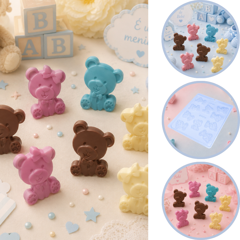 1~10 Forma Simples Ursos Chá Revelação em Acetato BWB Para Bombom, Doces Dia Das Crianças. 9658 (i5) (CHOCO)