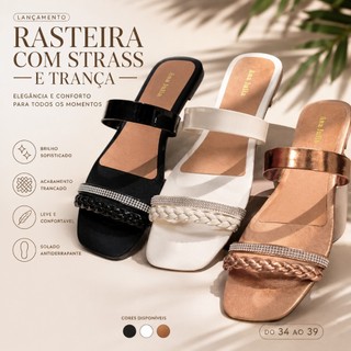 Chinelo Rasteirinha Feminino Com Strass Tiras Moda Verão Rasteira Feminina