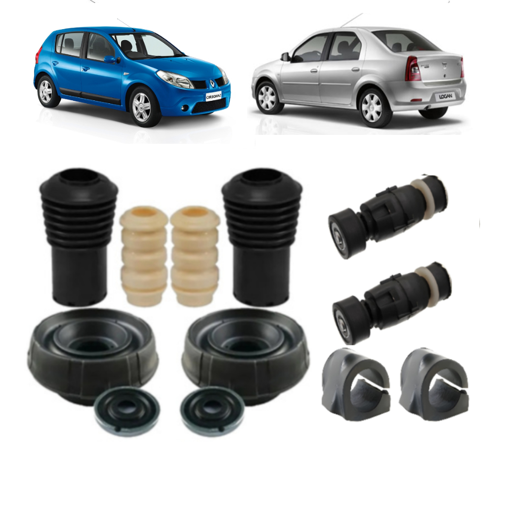 Kit Coxim Batente Rolamento + Bieletas Do Amortecedor Suspensão Dianteira Logan Sandero 2008 Ate 2014