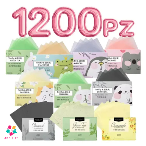 ANA 1108 Papel antibrilho 1200 Folhas / matificante /Absorvente para Rosto pele oleosa removedor de oleosidade