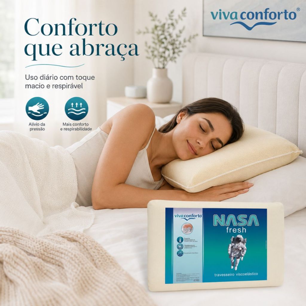 Kit 2 Travesseiros Nasa Fresh Viva Conforto Viscoelástico Capa Dry Hipoalergênico Visco Antiácaros