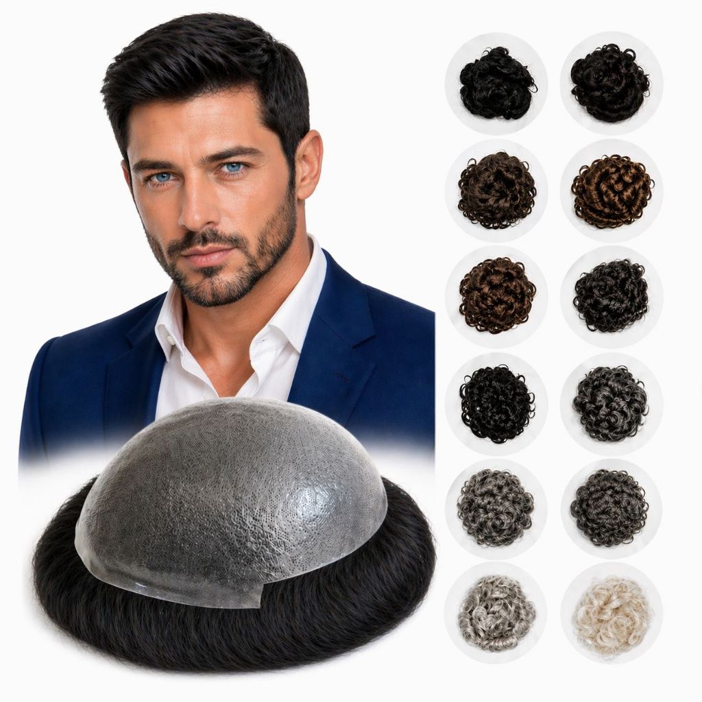 Protese Capilar Masculina Micropele  Fios Em Nós Duplos Castanho Medio Claro Escuro Varias Cores