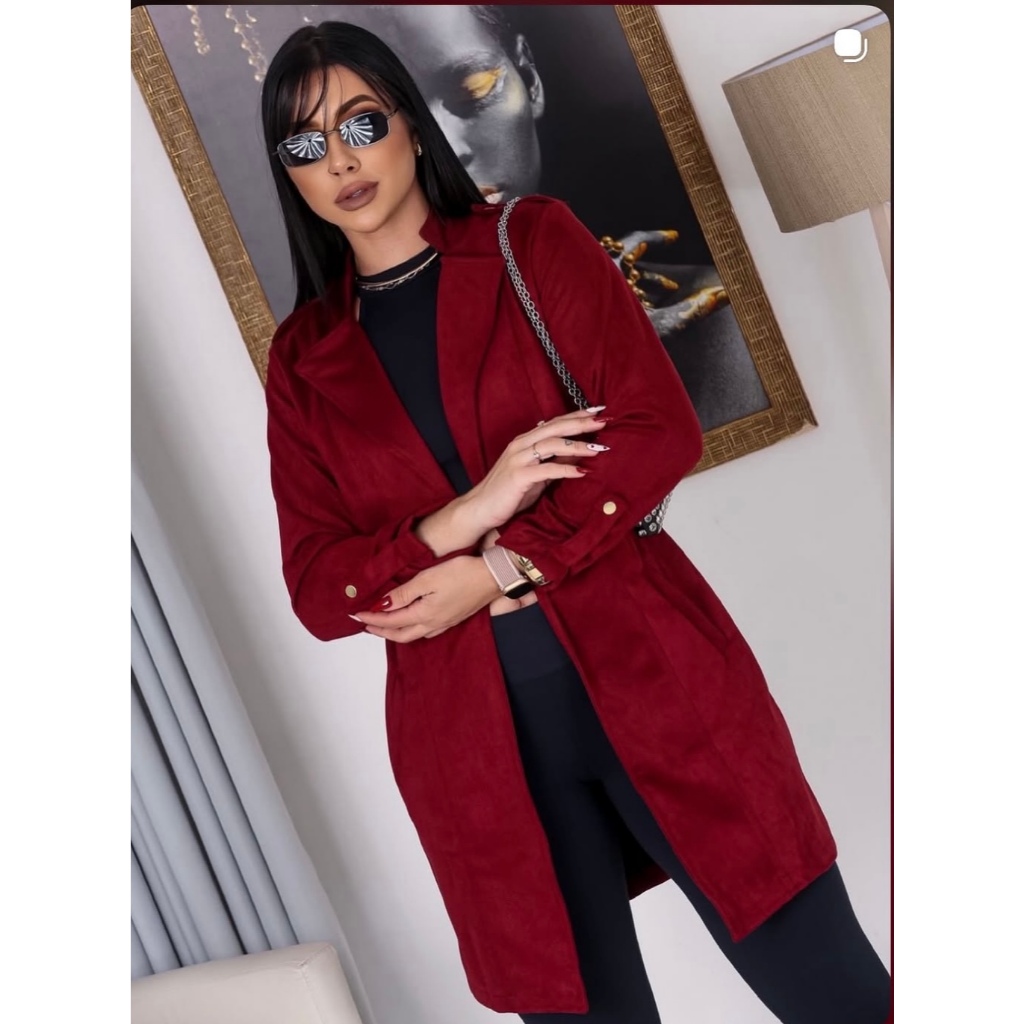 Sobretudo Feminino Suede Slim Elegante