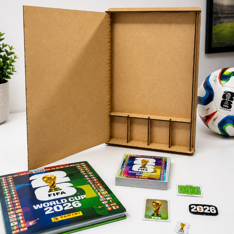 Caixa Organizadora Porta Álbum e Figurinhas Futebol Mdf 38x26cm