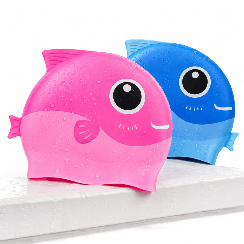 Touca Infantil Natação Silicone Peixinho Impermeável Piscina - ENVIO IMEDIATO