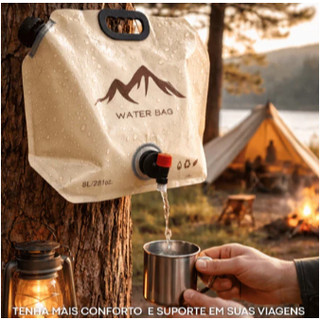 Saco de Água Dobrável para Camping 8L Portátil Multifuncional