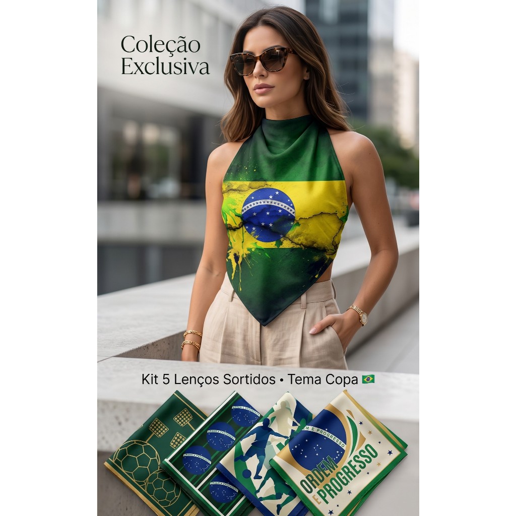 Kit 5 Lenços De Cetim Feminino Bandana Cabelo Estampas Modernas Sortidas Toque Acetinado Tendência