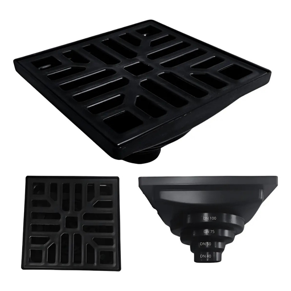 Ralo 15x15 Grelha Plástica Multi Saídas com Tela Plástica Preta