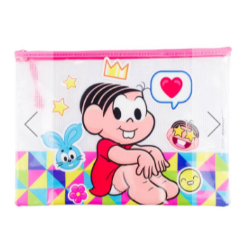 Necessaire Estojo Transparente Mônica 17x21cm, Turma da Mônica, Plástico PVC, Design Colorido com Personagens, Fechament