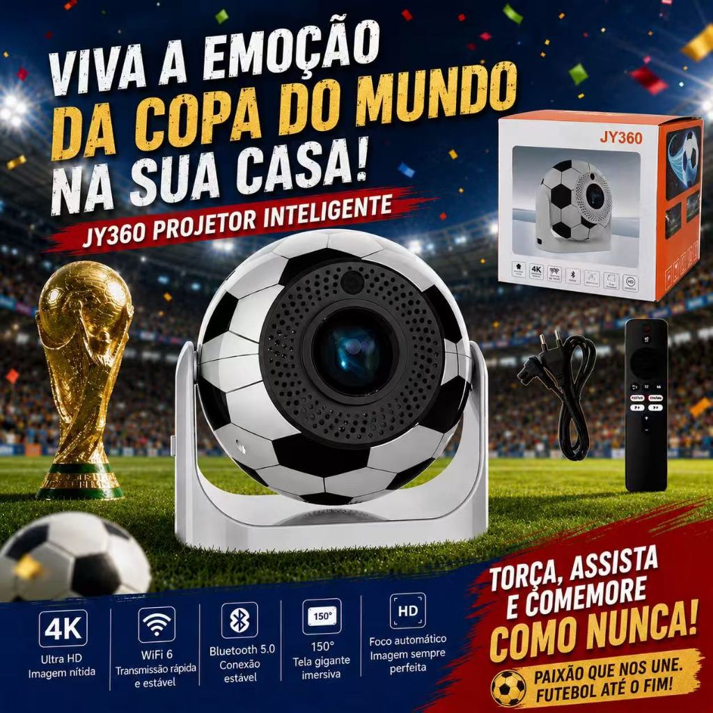 Projetor Portátil JY360 4K | Mini Projetor Smart com WiFi6 e Foco Elétrico | Filmes Home