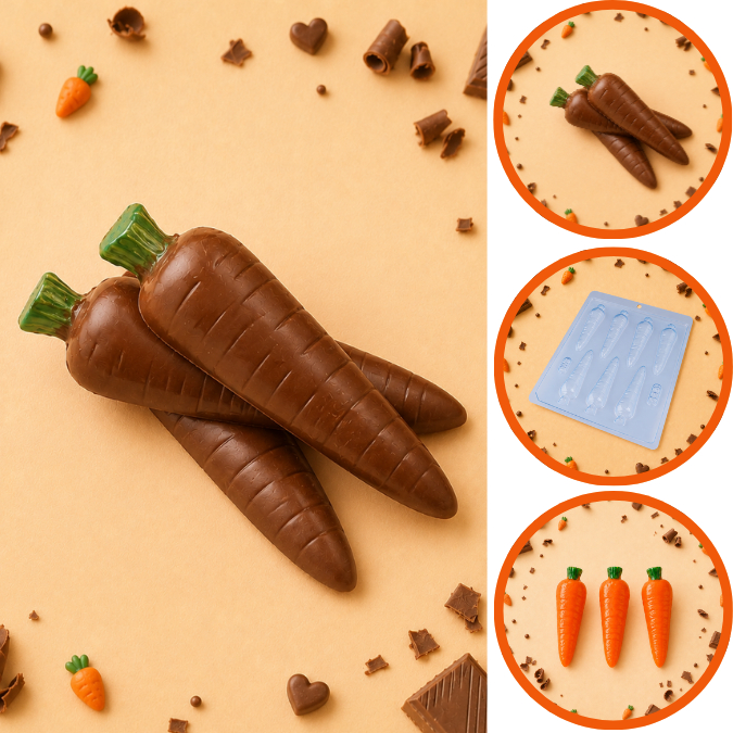 1~10 Forma Simples Cenouras 413-(L5) em Acetato BWB Para Bombom e Doces de Chocolate e Confeitaria Páscoa. (CHOCO)