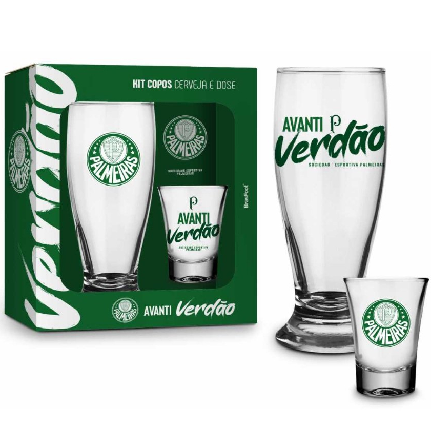 Kit do Palmeiras Copo Dose e Taça Tulipa Conjunto do Verdão Original