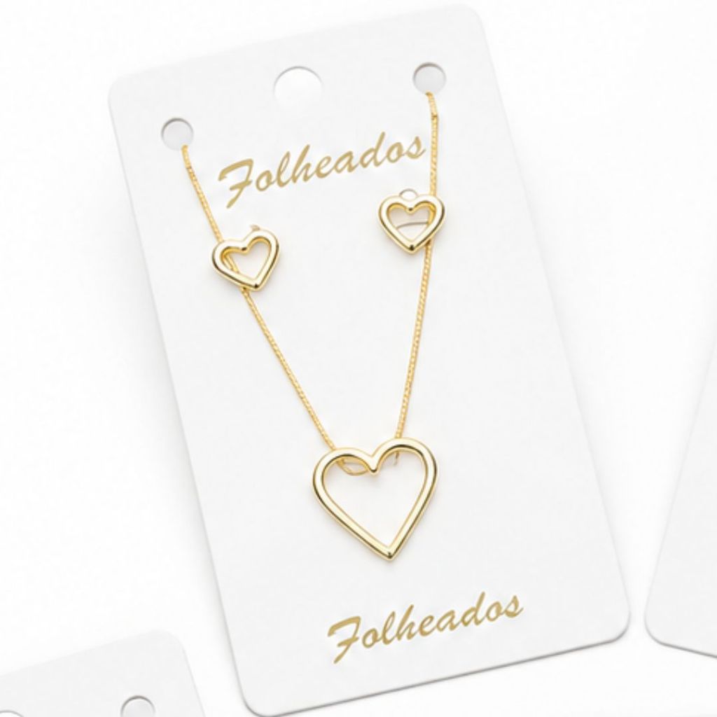 Kit Luxo Feminino 1 Colar + 2 Brincos Dourado Cravejada Folheado Ouro 18K Antialérgico Não Escurece