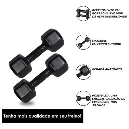 Par Halter Sextavado Emborrachado 4kg (8KG Total) Peso - Pesinho Musculação Treino Peso Exercício