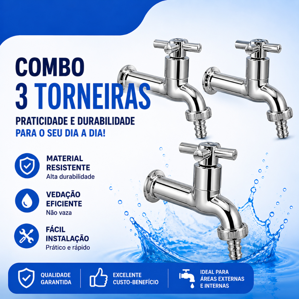 Combo 3 Torneira Tanque Jardim Garagem Pia Tanque Maquina Lavar