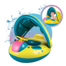 Bóia Inflável Estilo Bote Flutuador para Bebê Proteção Solar UV 70Cm Resistente PVC Com Volante