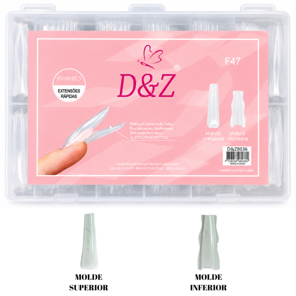 Molde F1 Sanduíche D&Z Formas De Unhas Duplas 180 Pçs Extensão Dupla Superior Inferior Molde Bailarina Almond