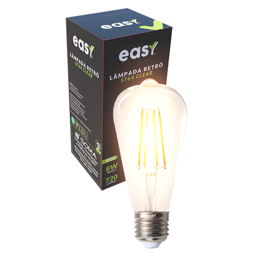 Kit 4, 5 ou 6 Lâmpadas Led ST64 Vintage Clear 8w 2400k Branco Quente E27 Bivolt Easy