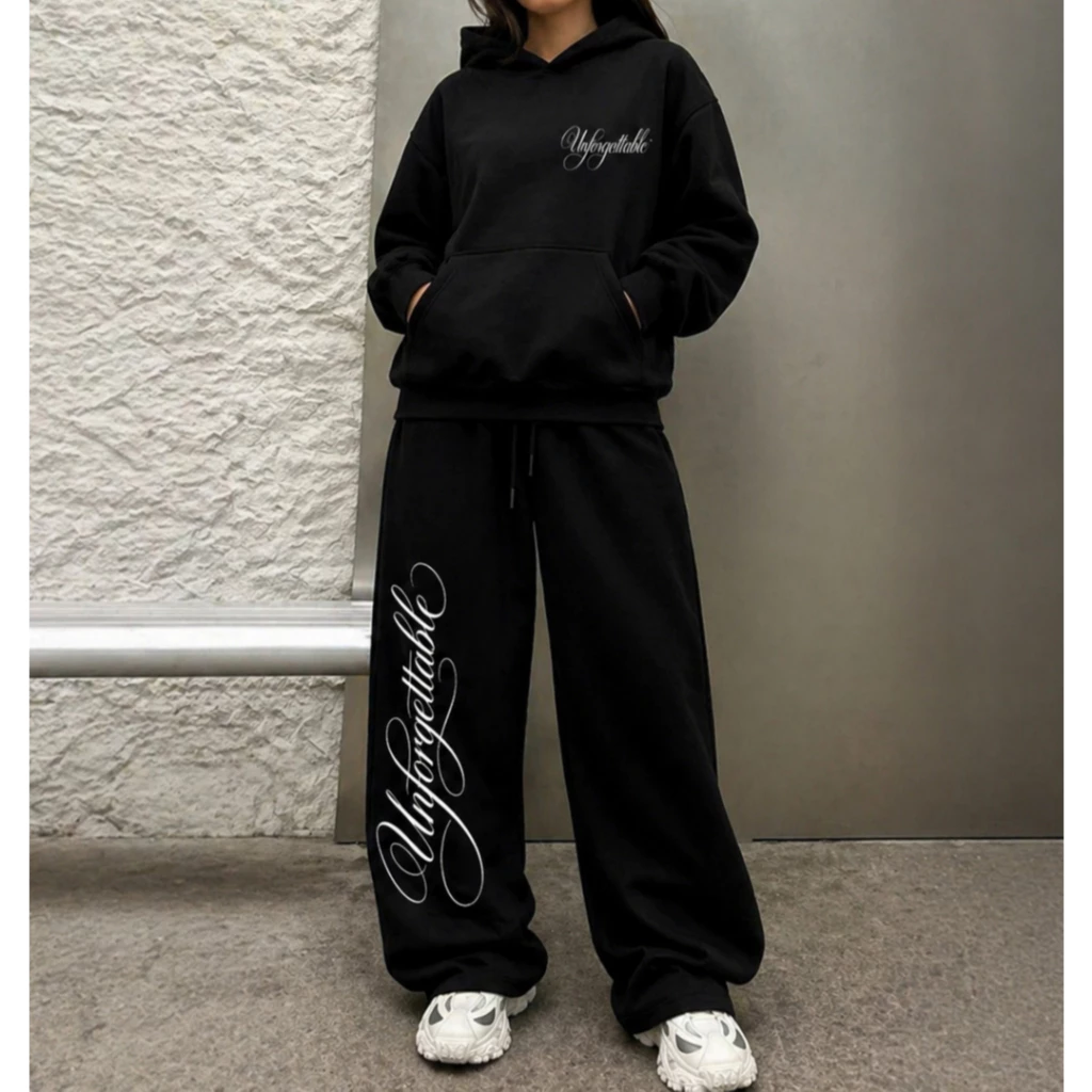 Kit Calça Wed Leg e Moletom Canguru Baddy Streetwear Tendência Y2k Unforgettable Confortável Premium Caimento Perfeito — imagem 1