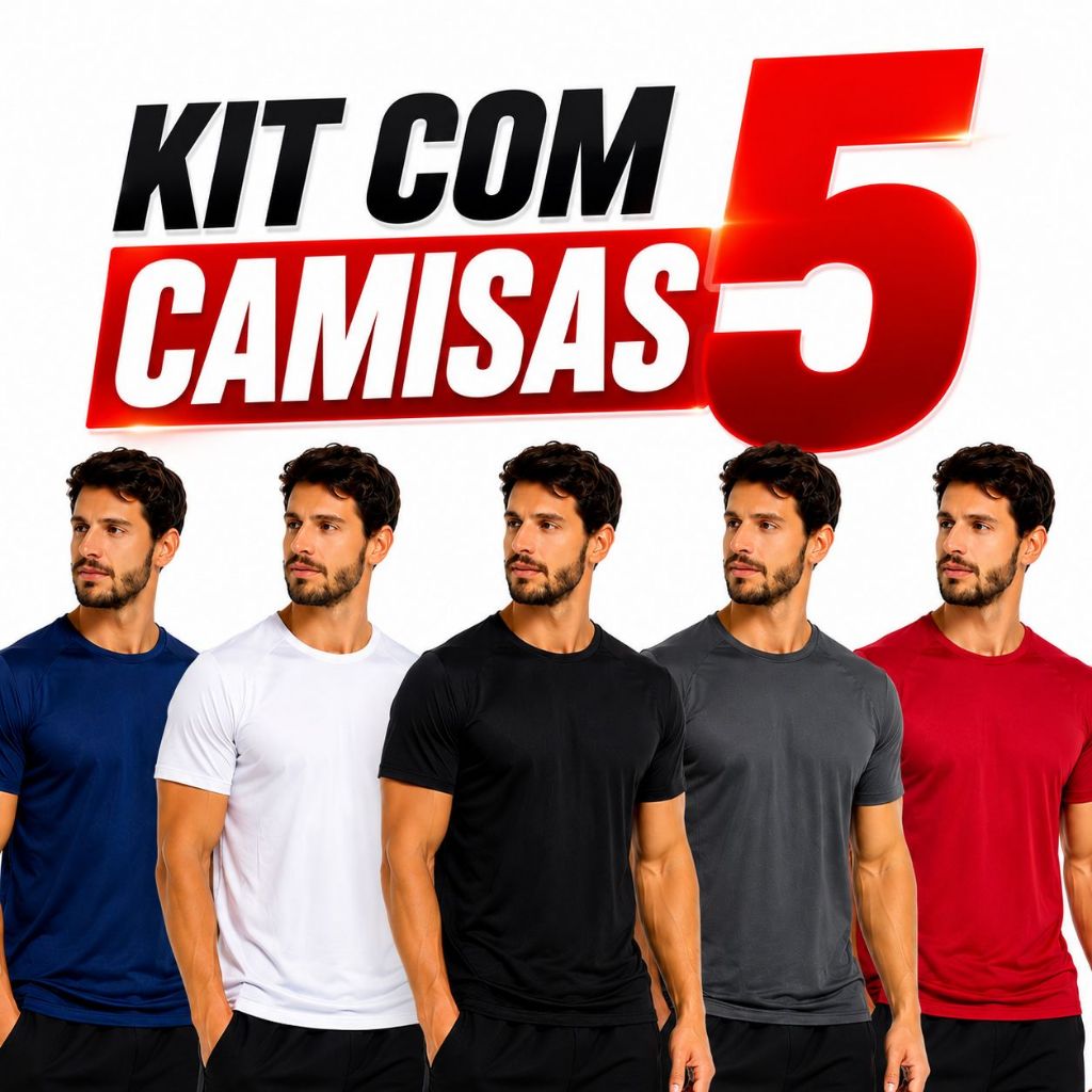 Kit 5 Camiseta Dry Fit Masculina Proteção UV Academia Confortável P ao GG