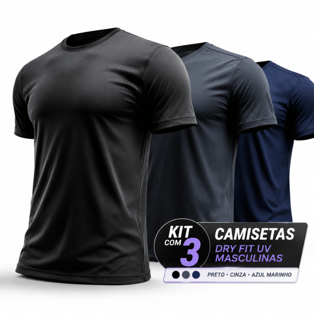 Kit 03 Camiseta Manga Curta Uv Treino Academia Proteção Solar Esporte Fitnes Premium Casual