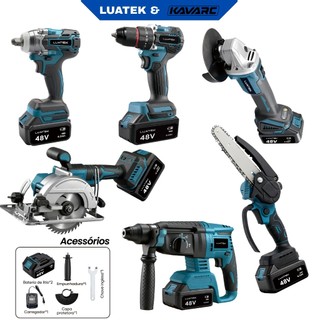 Kit Ferramentas 6 Em 1 48V Brushless Furadeira Impacto Martelete Esmerilhadeira Serra-LUATEK