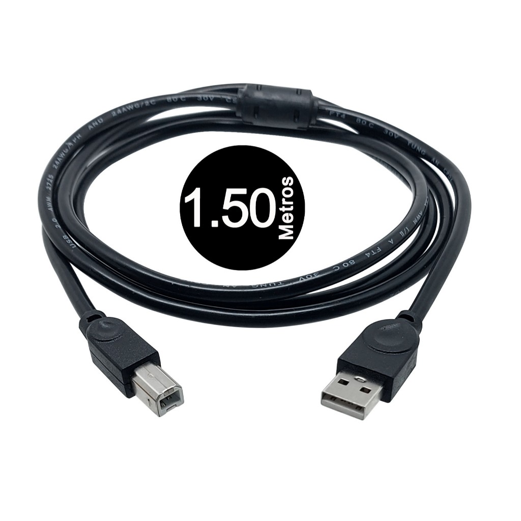 Cabo Interface Usb A/B 2.0 P/ Impressora multifuncional  Epson, Hp, Canon Elgin E Outras da descrição 1.5mts