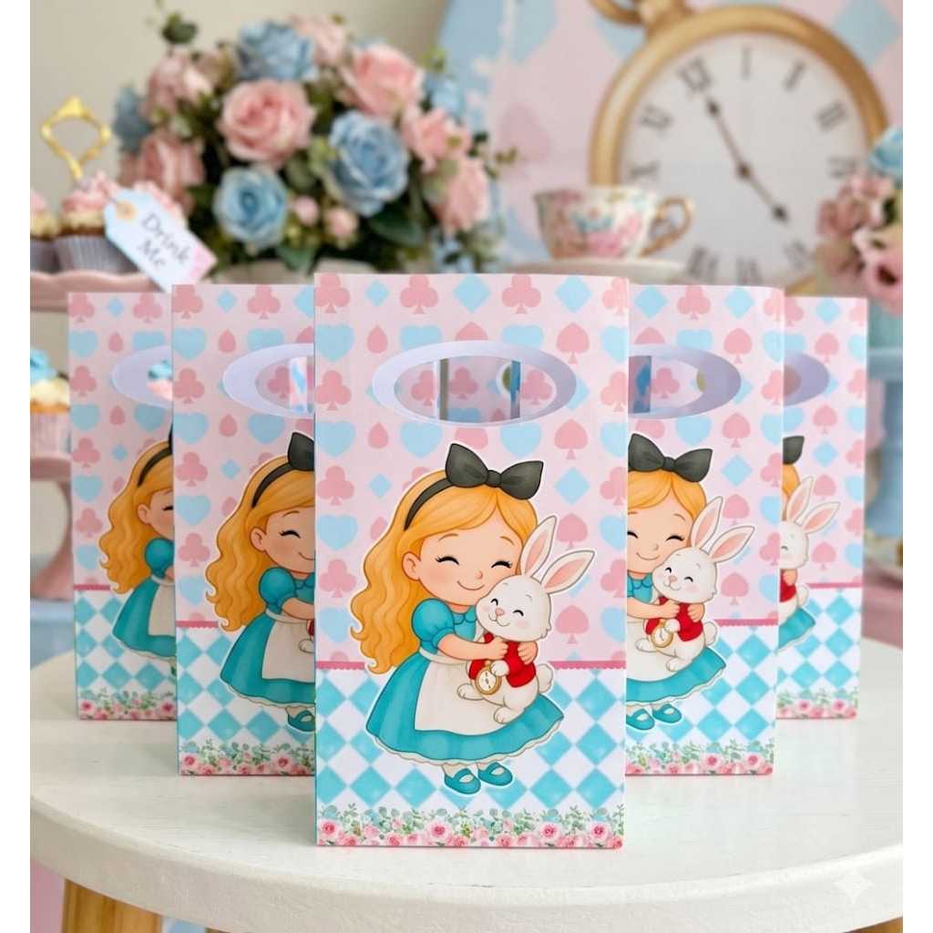 Sacola surpresa M personalizada Alice Pais das maravilhas| lembrancinha festa infantil| mimos de aniversário| Sacolinhas