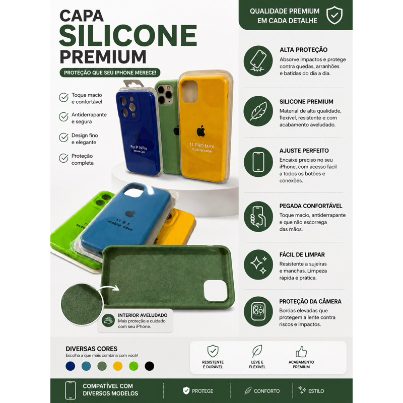 Capa Capinha Silicone Para iPhone 11 14 15 16 17 Pro Max Aveludada C/ Proteção e Sem Proteção de Câmera