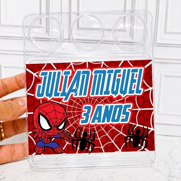 (JÁ CORTADOS)Rótulos adesivo para marmitinha HOMEM ARANHA/ Marmitinha bolo e três docinhos
