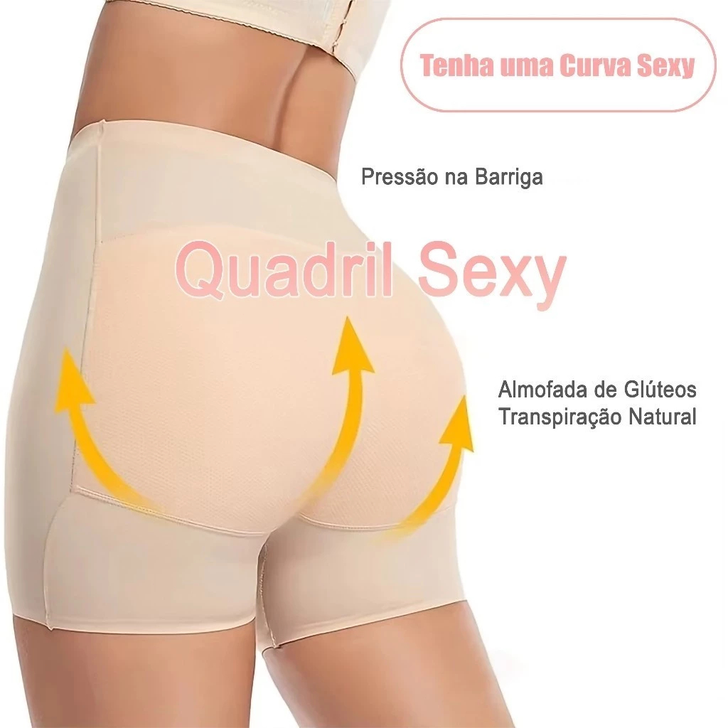 Calcinha Short Cintura Alta Modeladora Enchimento para Bumbum e Quadril Empina e Aumenta o Volume