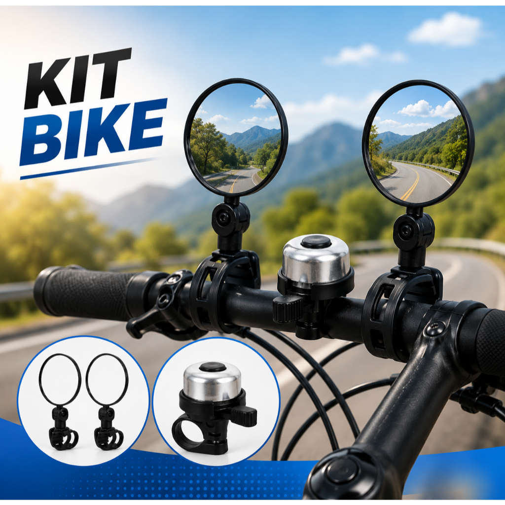 Kit Bike Acessórios Espelhos Retrovisor Redondo Ajustavél Com Buzina Campainha Trimtrim