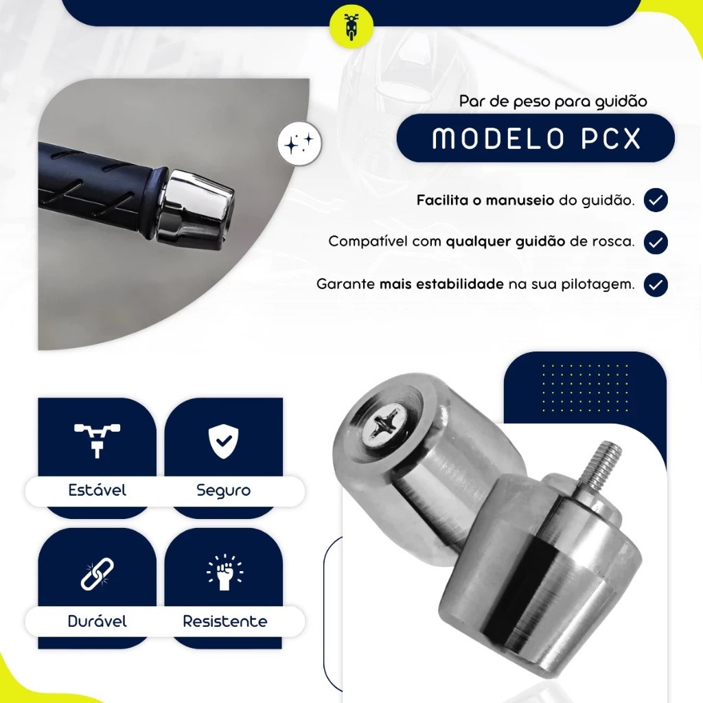 Manopla Cargo + Peso Pesadão Guidão Pcx Cromado + Parafuso