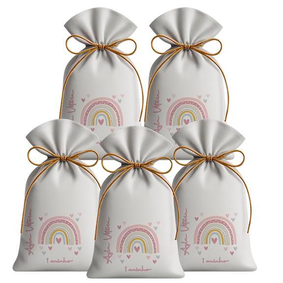 Kit 15 Saquinhos Sacolinhas Lembrancinha Festa Aniversário Tecido Personalizado Arco Íris Boho Rosa