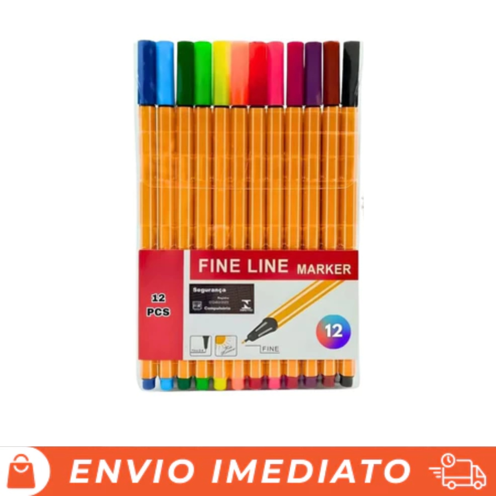 Canetas Coloridas Fine Line 12/24 Unidades Cores Hidrografica Ponta Fina 0.4mm Escola e Faculdade