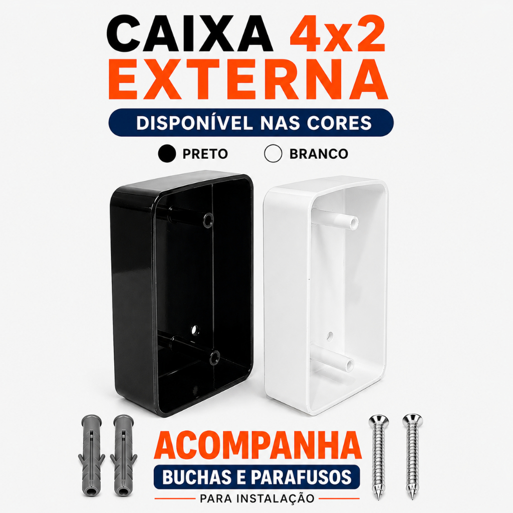 Caixa 4x2 Sobrepor Externa p/ Tomada Interruptor Controle ventilador Elétrica + Buchas e Parafusos