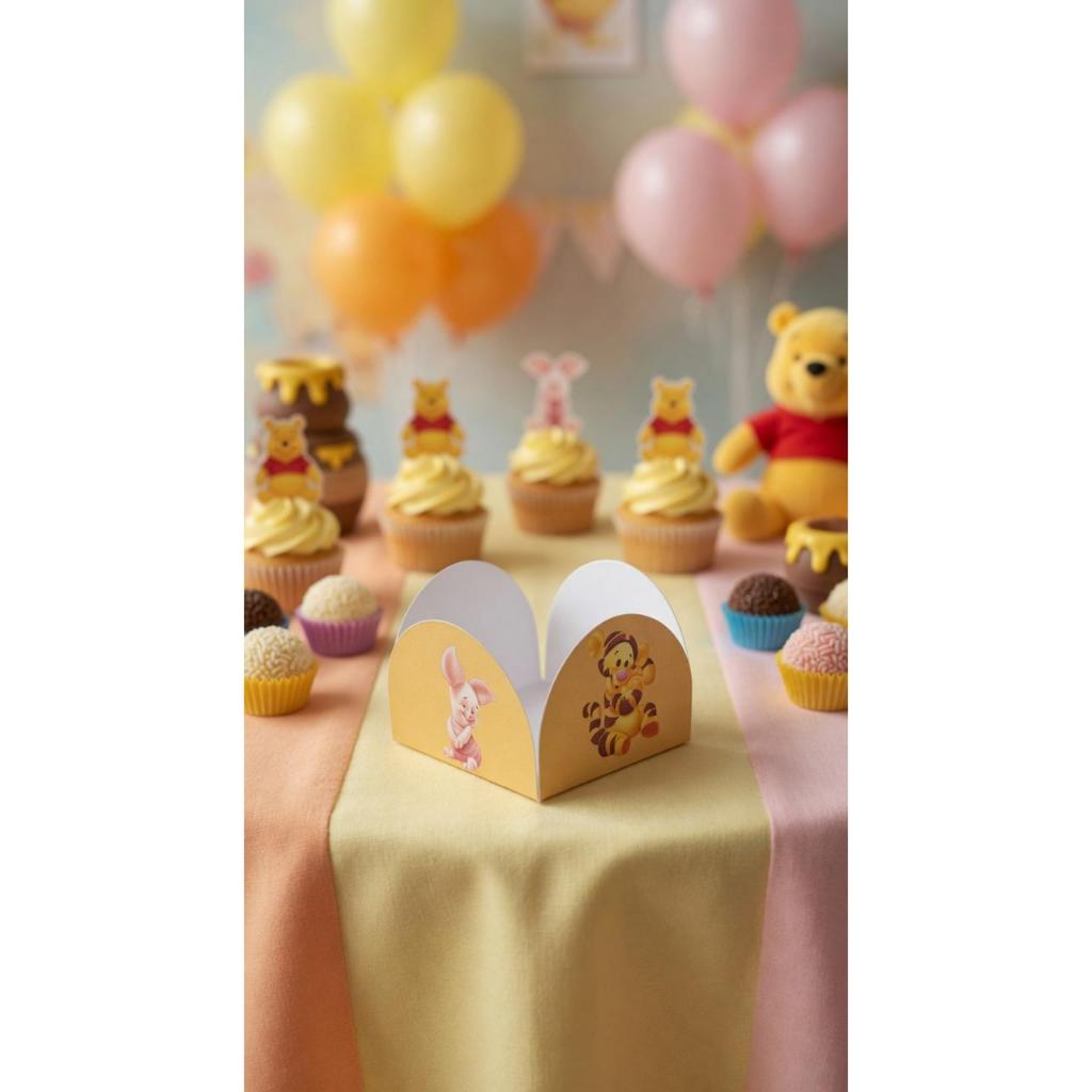 Kit Forminhas 4 Pétalas Brigadeiros Docinhos Tema Ursinho Pooh Doces Festa Infantil 50 ou 100 Unidades Envio Rápido