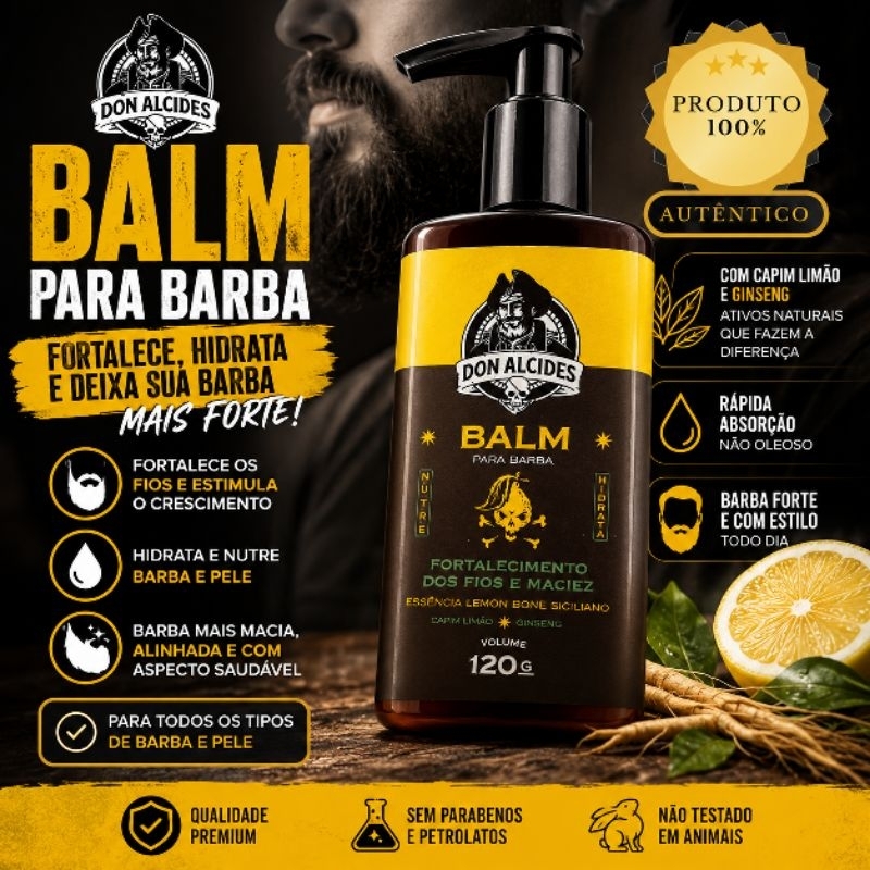 Balm Barba Masculino Don Alcides 120g – Lemon Siciliano, Hidratação e Força