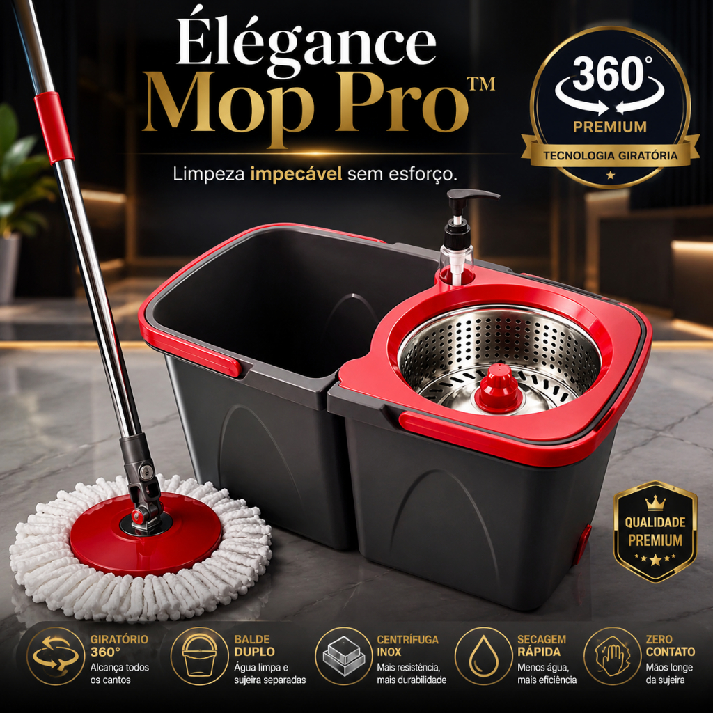 Mop Giratorio 360 Powermaid Balde Duplo Centrifuga Inox Limpeza Facil Rapida