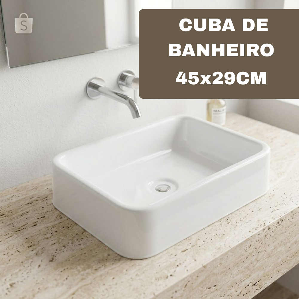 Pia Banheiro Cuba De Sobrepor 45x29CM Apoio Lavabo Retangular Poliestireno Plastico Alta Durabilidade