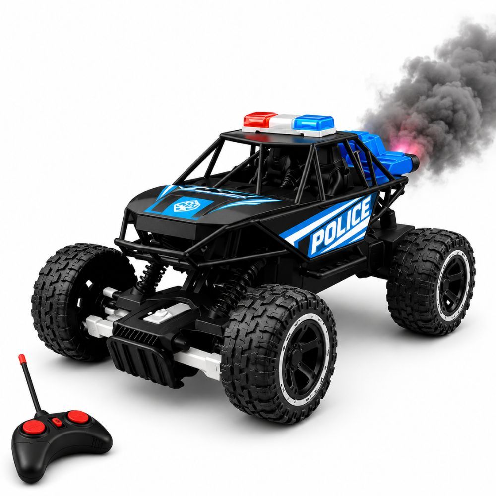 Carrinho Controle Remoto Polícia 4x4 Com Efeito Fumaça Off-Road Rally  + Pilhas Brinde