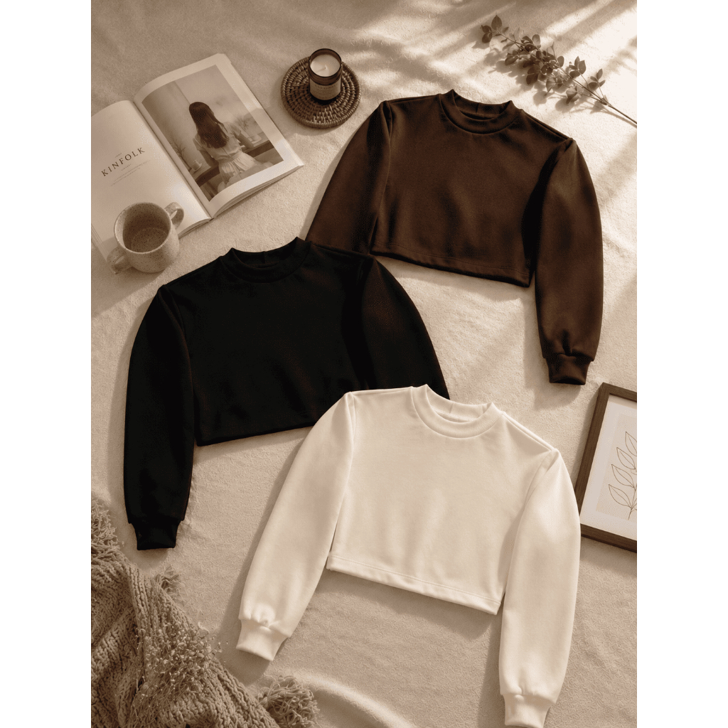 Blusa de Frio Moletom Cropped Liso Premium tendência quentinho flanelado - Preto, Marrom ou Off White