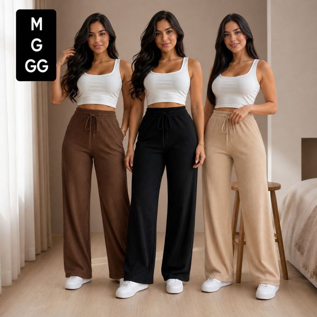 CALÇA FEMININA PANTALONA CANELADA RETA SEM BOLSO CINTURA ALTA CONFORTAVEL MODA CASUAL ELEGANTE TENDENCIA TIKTOK